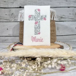 Gotteslobhülle beige Kreuz mit Blumen Gebetbuchhülle Filz personalisiert