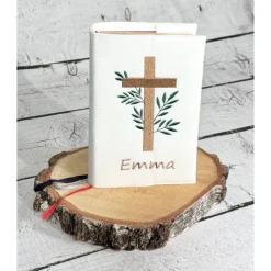 Gotteslobhülle beige Kreuz mit Blätter Efeu Gebetbuchhülle Filz personalisiert