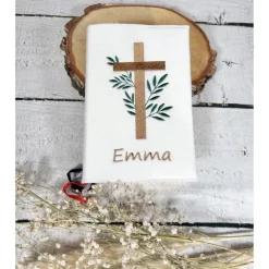 Gotteslobhülle beige Kreuz mit Blätter Efeu Gebetbuchhülle Filz personalisiert