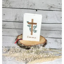 Gotteslobhülle beige Kreuz mit Blätter Efeu Gebetbuchhülle Filz personalisiert