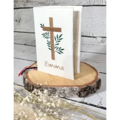 Gotteslobhülle beige Kreuz mit Blätter Efeu Gebetbuchhülle Filz personalisiert