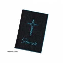 Gotteslobhülle Bibelhülle mit eingesticktem Namen und Kreuz, Geschenk zur Kommunion Konfirmation
