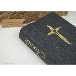 Gotteslobhülle Bibelhülle mit eingesticktem Namen und Kreuz, Geschenk zur Kommunion Konfirmation
