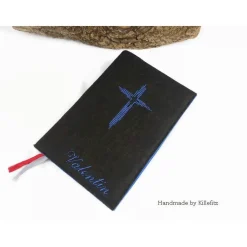 Gotteslobhülle Bibelhülle mit eingesticktem Namen und Kreuz, Geschenk zur Kommunion Konfirmation