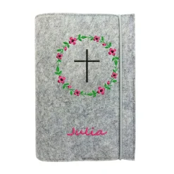 Gotteslobhülle Blumenkranz Name personalisierbar. Filz