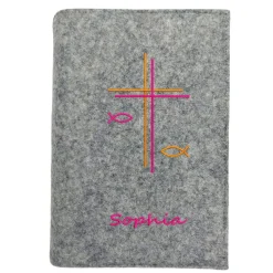 Gotteslobhülle Doppelkreuz Name personalisierbar. Filz vegan K101
