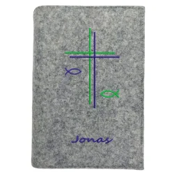 Gotteslobhülle Doppelkreuz Name personalisierbar. Filz vegan K101