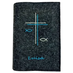 Gotteslobhülle Doppelkreuz Name personalisierbar. Filz vegan K100