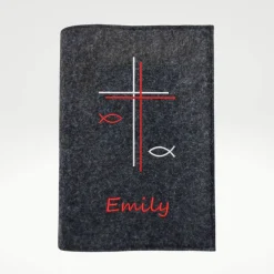 Gotteslobhülle Doppelkreuz Name personalisierbar. Filz vegan K100