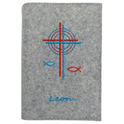 Gotteslobhülle DoppelKreuz Fische Name personalisiert. Filz vegan K121