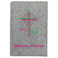 Gotteslobhülle DoppelKreuz Fische Name personalisiert. Filz vegan K121