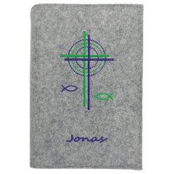 Gotteslobhülle DoppelKreuz Fische Name personalisiert. Filz vegan K121