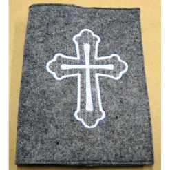 Gotteslobhülle Einband graumeliert Filz 3mm weiß Kreuz weiss Kommunion mit Name Datum Hülle Einschlag Umschlag bestickt