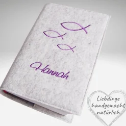 Gotteslobhülle Filz FISCHE NAME lila Einband Gesangbuch personalisierbar  KL216