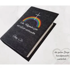 Gotteslobhülle Filz IM REGENBOGEN mit GOTT verbunden personalisiert  KL212