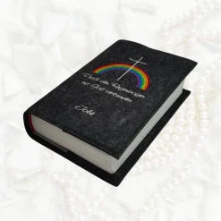 Gotteslobhülle Filz IM REGENBOGEN mit GOTT verbunden personalisiert