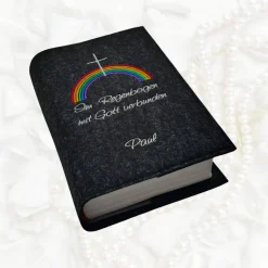 Gotteslobhülle Filz IM REGENBOGEN mit GOTT verbunden personalisiert
