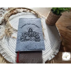 Gotteslobhülle Filz  Kommunion 2025 personalisierbar Jesus mit Kindern "Kommt her und esst!" Einband