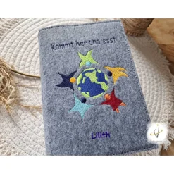 Gotteslobhülle Filz  Kommunion 2025 personalisierbar Jesus mit Kindern 