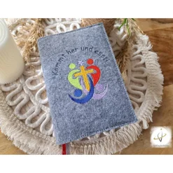 Gotteslobhülle Filz Kommunion 2025 kommt her und esst! personalisierbar Einband Handgemachte Filzhülle Kommunion