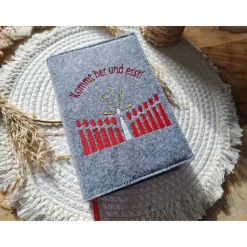 Gotteslobhülle Filz  Kommunion 2025 personalisierbar Jesus mit Kindern rot 