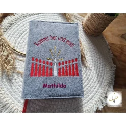 Gotteslobhülle Filz  Kommunion 2025 personalisierbar Jesus mit Kindern rot 