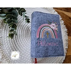 Gotteslobhülle Filz  Kommunion 2025 personalisierbar Jesus mit Kindern "Kommt her und esst!" Einband Kommunion