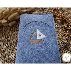 Gotteslobhülle Filz Kommunion 2025 kommt her und esst! personalisierbar Einband Handgemachte Filzhülle Boot