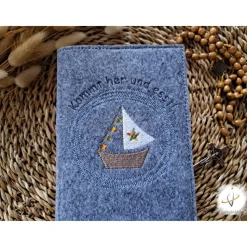 Gotteslobhülle Filz Kommunion 2025 kommt her und esst! personalisierbar Einband Handgemachte Filzhülle Boot