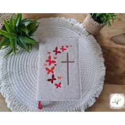 Gotteslobhülle Filz  Kommunion 2025 personalisierbar Schmetterlinge rot 