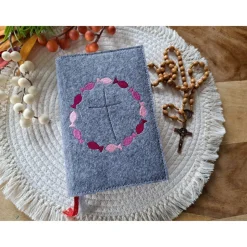 Gotteslobhülle Filz Kommunion 2025 kommt her und esst! personalisierbar Einband Handgemachte Filzhülle Fische pink