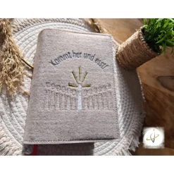 Gotteslobhülle Filz  Kommunion 2025 personalisierbar Jesus mit Kindern "Kommt her und esst!" Einband