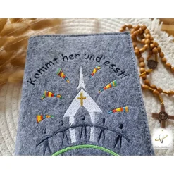 Gotteslobhülle Filz Kommunion 2025 kommt her und esst! personalisierbar Einband Handgemachte Filzhülle