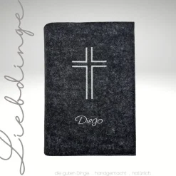 Gotteslobhülle Filz offenes KREUZ NAME personalisierbar Wollfilz