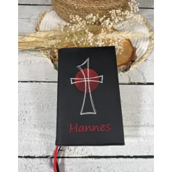 Gotteslobhülle Gebetbuchhülle Kunstleder schwarz mit Kreuz personalisiert Geschenk Kommunion Firmung