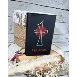 Gotteslobhülle Gebetbuchhülle Kunstleder schwarz mit Kreuz personalisiert Geschenk Kommunion Firmung