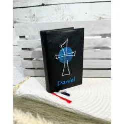 Gotteslobhülle Gebetbuchhülle Kunstleder schwarz mit Kreuz personalisiert