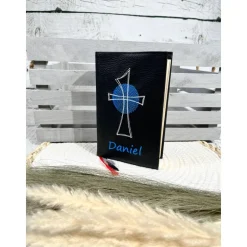 Gotteslobhülle Gebetbuchhülle Kunstleder schwarz mit Kreuz personalisiert