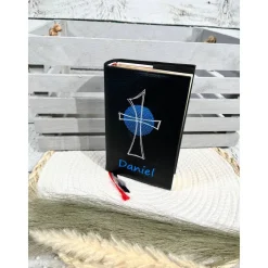 Gotteslobhülle Gebetbuchhülle Kunstleder schwarz mit Kreuz personalisiert