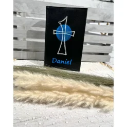 Gotteslobhülle Gebetbuchhülle Kunstleder schwarz mit Kreuz personalisiert