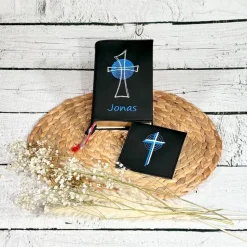 Gotteslobhülle Gebetbuchhülle Kunstleder schwarz mit Kreuz personalisiert