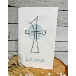 Gotteslobhülle Gebetbuchhülle Kunstleder weiß mit Kreuz personalisiert