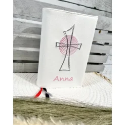 Gotteslobhülle Gebetbuchhülle Kunstleder weiß mit Kreuz personalisiert