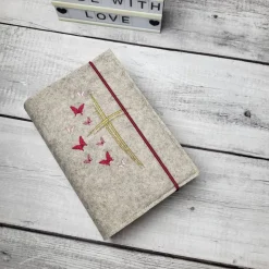 Gotteslobhülle, Gotteslobeinband Schmetterlinge und Kreuz Pink und Gold, Kommunion