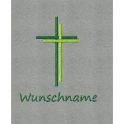 Gotteslobhülle, grauer Filz mit grünen Kreuzen, personalisierbar
