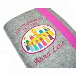 Gotteslobhülle Hülle für Gotteslob Merino Wollfilz Filz Stickerei 1.hl. Kommunion inkl. Name + Datum + Abendmahl Aufnäher Geschenk Kommunion
