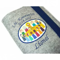 Gotteslobhülle Hülle für Gotteslob Merino Wollfilz Filz Stickerei 1.hl. Kommunion inkl. Name + Datum + Abendmahl Aufnäher Geschenk Kommunion