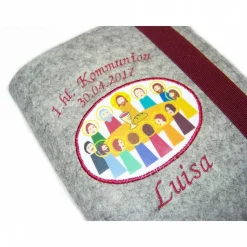 Gotteslobhülle Hülle für Gotteslob Merino Wollfilz Filz Stickerei 1.hl. Kommunion inkl. Name + Datum + Abendmahl Aufnäher Geschenk Kommunion