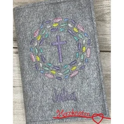 Gotteslobhülle, Kommunion, Firmung, Konfirmation, Kreuz, gestickt, Filz, Geschenk, Mädchen, Junge,  personalisierbar, mi