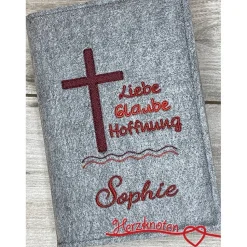 Gotteslobhülle, Kommunion, Firmung, Konfirmation, Kreuz, gestickt, Filz, Geschenk, Mädchen, Junge,  personalisierbar, mi
